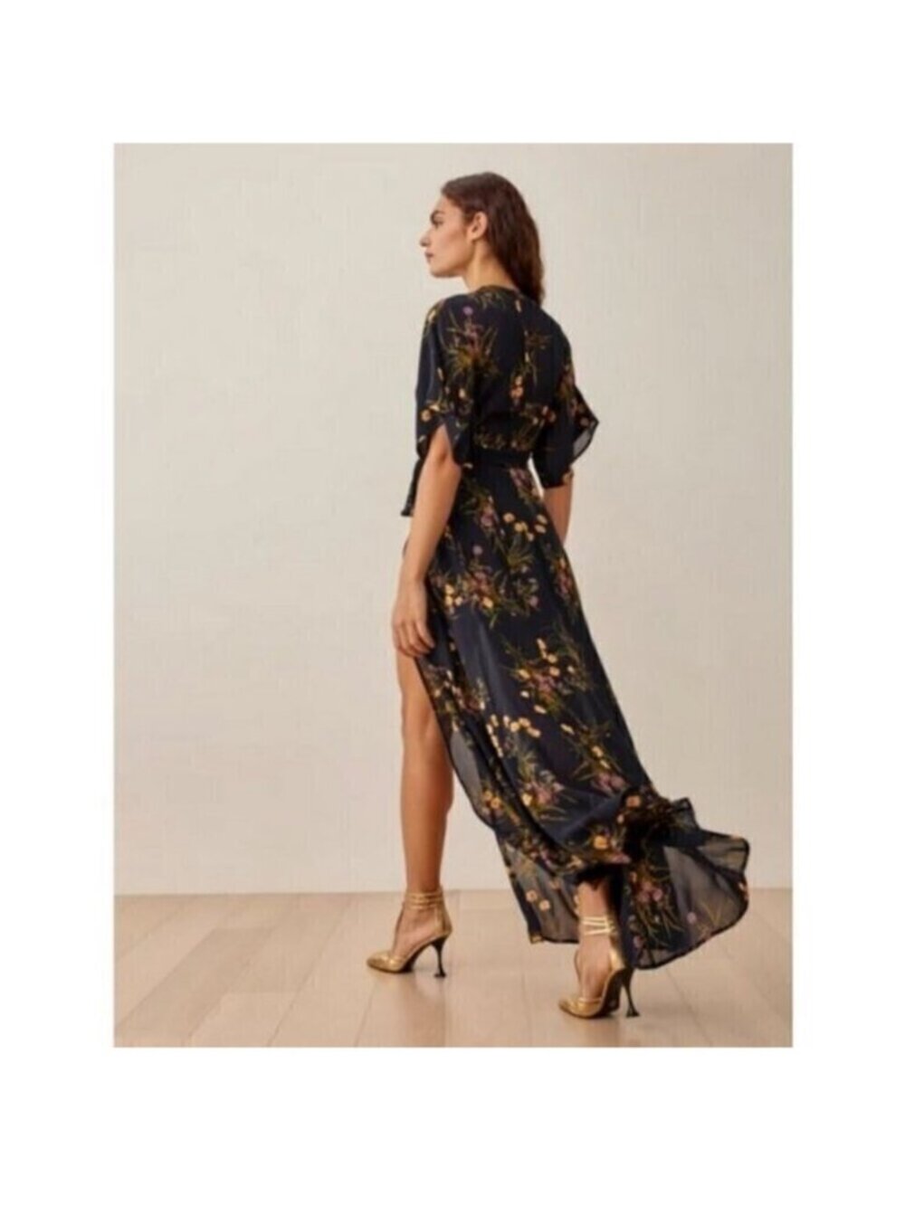 Reformation Winslow Maxi Wrap Dress Navy Yellow Floral Mademoiselle Sz M Poetic